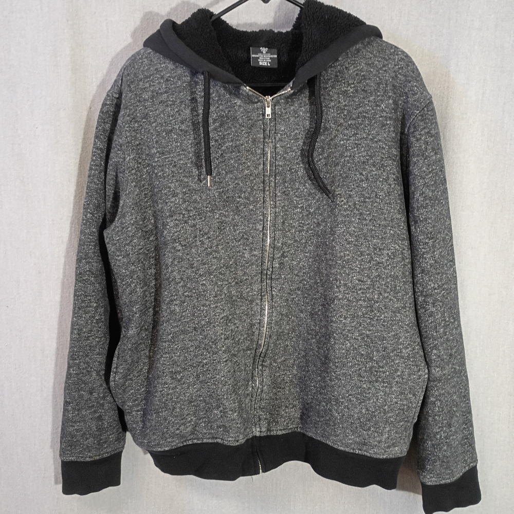 Men's Dark Gray & Black Sherpa Lined Zip-Up Hoodie Jacket Size L JEM Collective